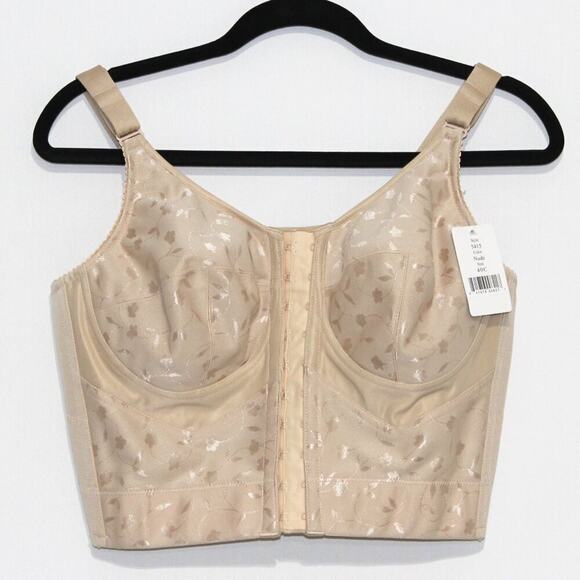 Elila Jacquard Front Hook Posture Longline Softcup Bra Corset 40C in Sand NWT - Picture 2 of 4